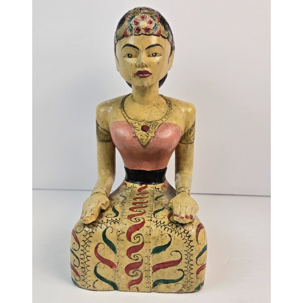 Vintage Southeast Asian Hand Carved Wood Woman Sculpture Loro Blonyo